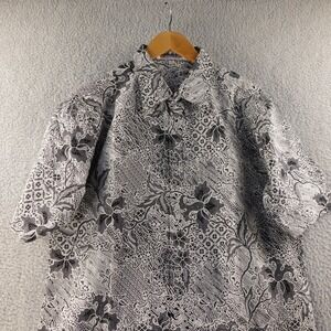 Batik Keris Mens Black White Batik Print Short Sleeve Button Up Shirt Size 17
